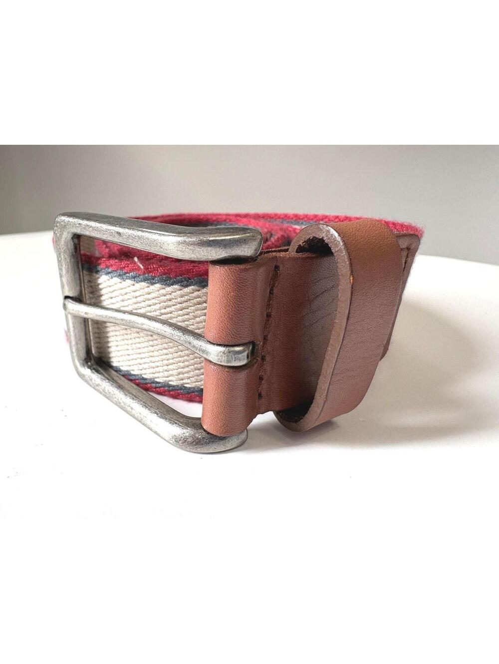 Canvas and Leather Belt with Red and Green Accent / 34 / By Shore Leave